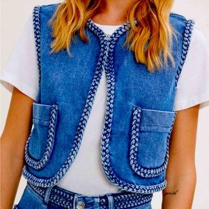 MAJE NWOT BOUTY BRAID TRIM DENIM VEST